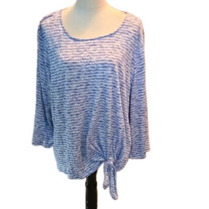 Ruby Rd. Women Soft Top Blue & White Stripes with Bottom Tied Knot Size 1X